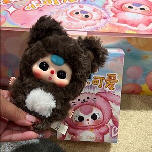 CONFIRMED BBY Three - Cute Brown Plush Doll with Blue and White Accents